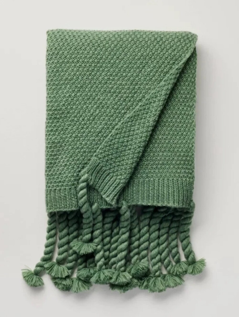Hearth & Hand NWT 50"x60" Knitted Throw Blanket With Twist Knot Fringe In Green